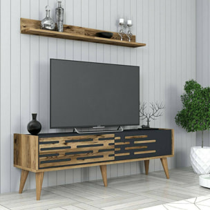 Mobile porta TV Daanesta, Credenza da soggiorno, Armadio basso per TV, Base parete attrezzata, 140x45h35 cm, Noce e Antracite