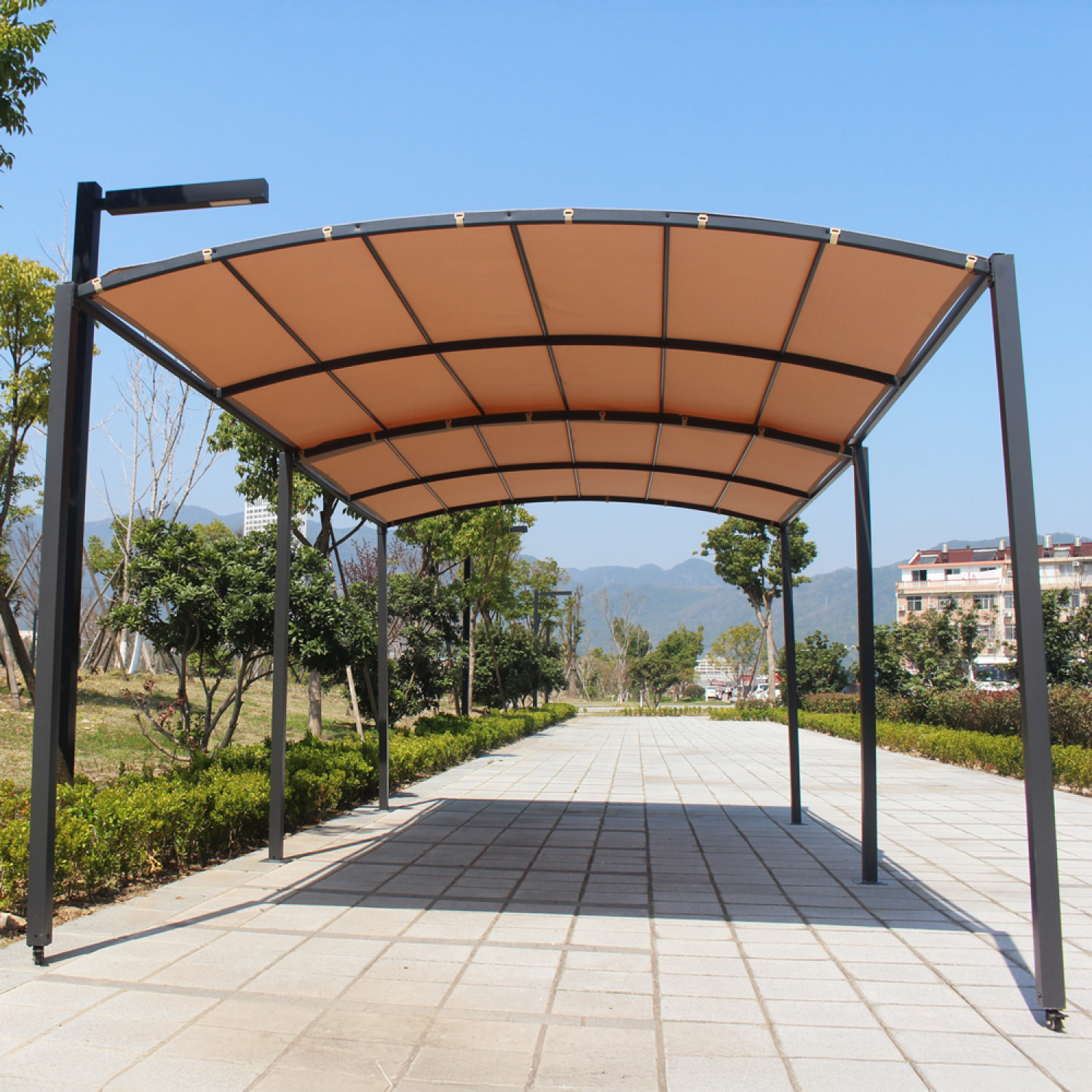 Pergola coulissante extensible et carport 9m² jusqu'à 16m² gris et beige