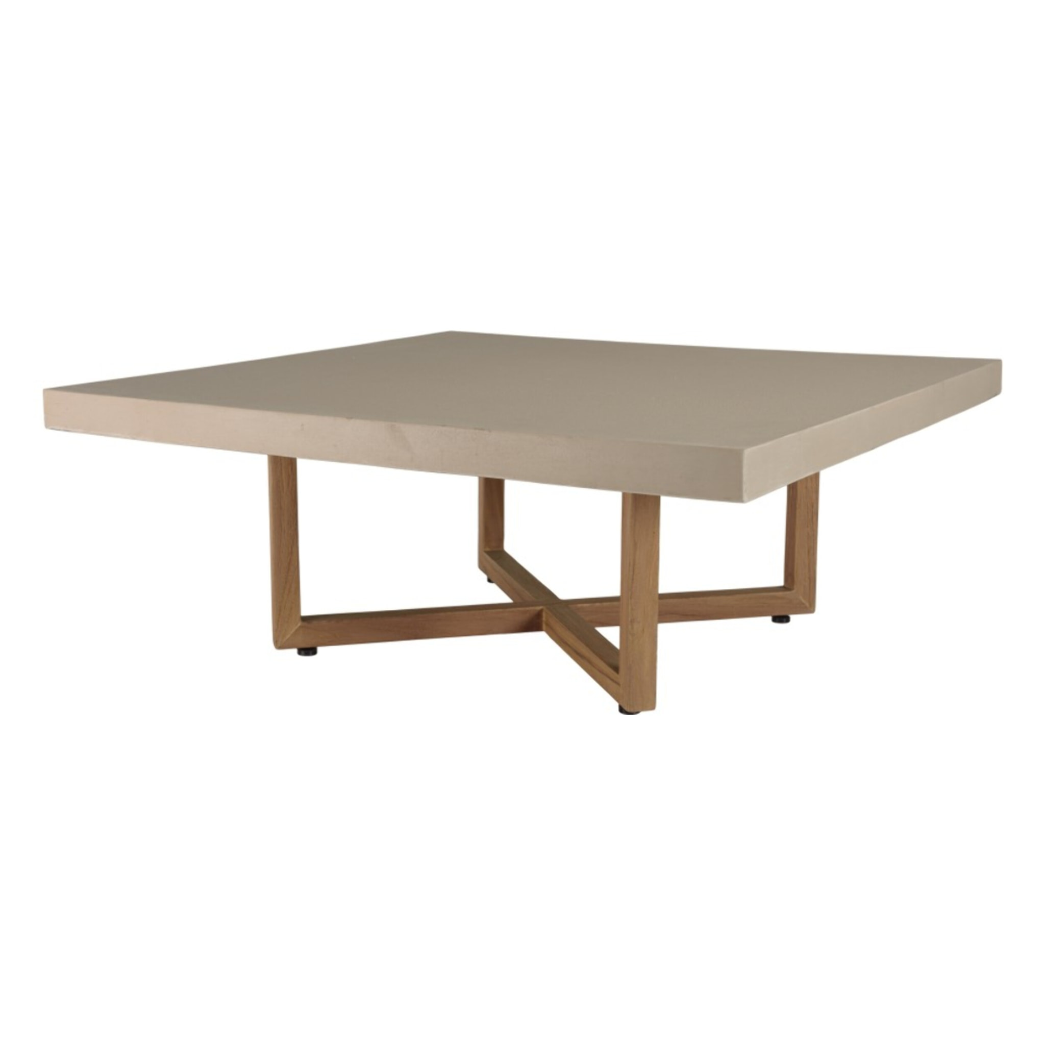 DAK - Table basse carrée 107x107cm en béton et bois de teck beige