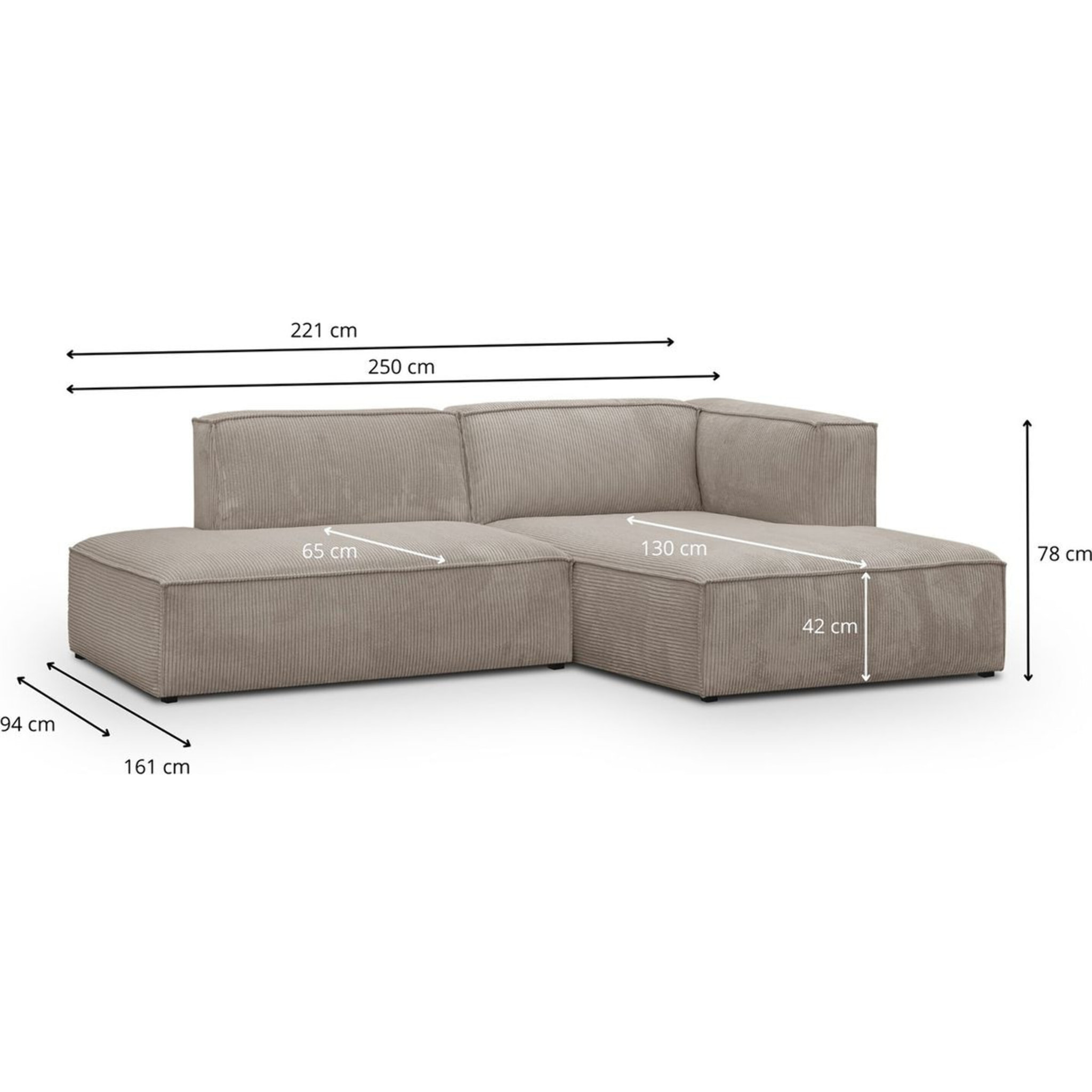 Canapé d'angle à droite modulable 4 places en velours côtelé - REZIA