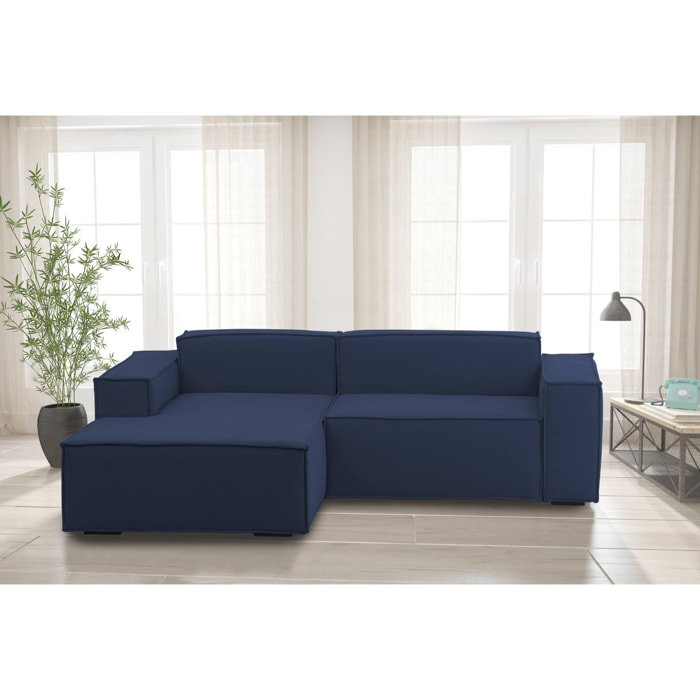 Divano fisso Nadia, Divano componibile a 2 posti con penisola sinistra, 100% Made in Italy, Sofà moderno in tessuto, Cm 220x170h70, Blu