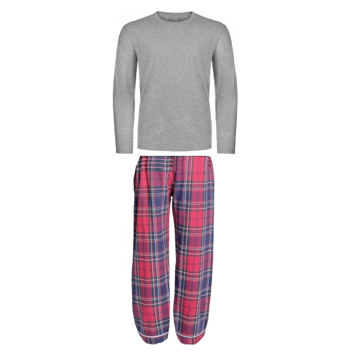 PIGIAMA UOMO flanella invernale quadro rosso blu e verde maglia grigia