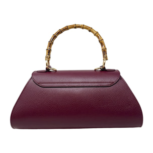 Borsa a Mano Elegante da Donna con Manico in Bambu in Pelle Martellata