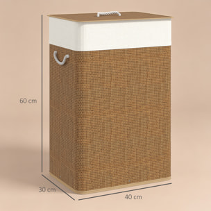 Panier à linge rectangulaire bambou 72L déhoussable lavable marron