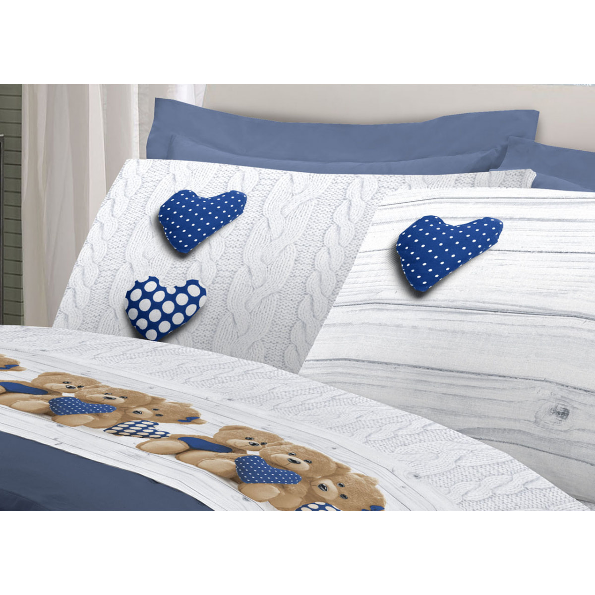 Completo Lenzuola 100% Cotone New Orsetti Blu