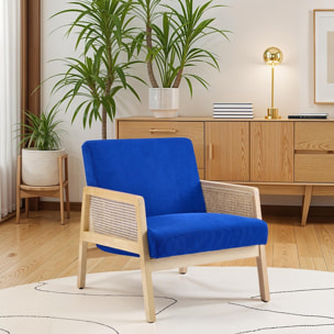 Fauteuil en cannage et velours côtelé - MANI