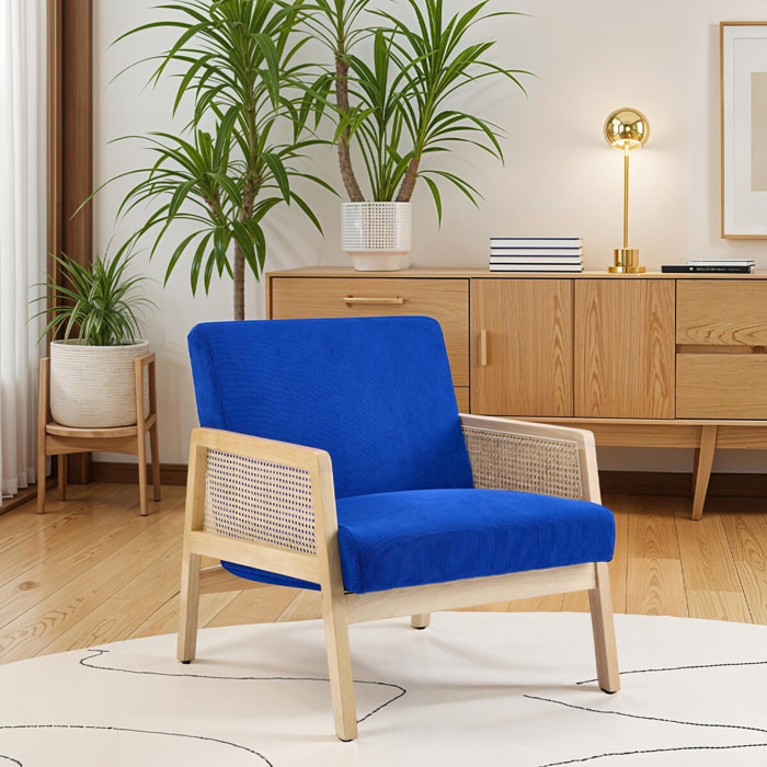 Fauteuil en cannage et velours côtelé - MANI