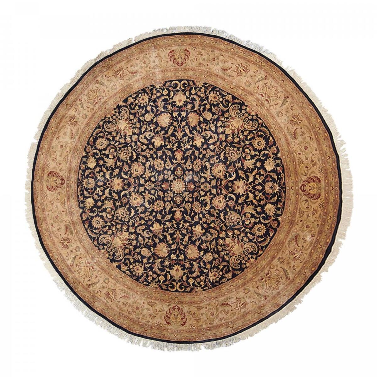 Authentique grand tapis d'orient rond entiérement noué à la main