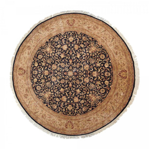 Authentique grand tapis d'orient rond entiérement noué à la main