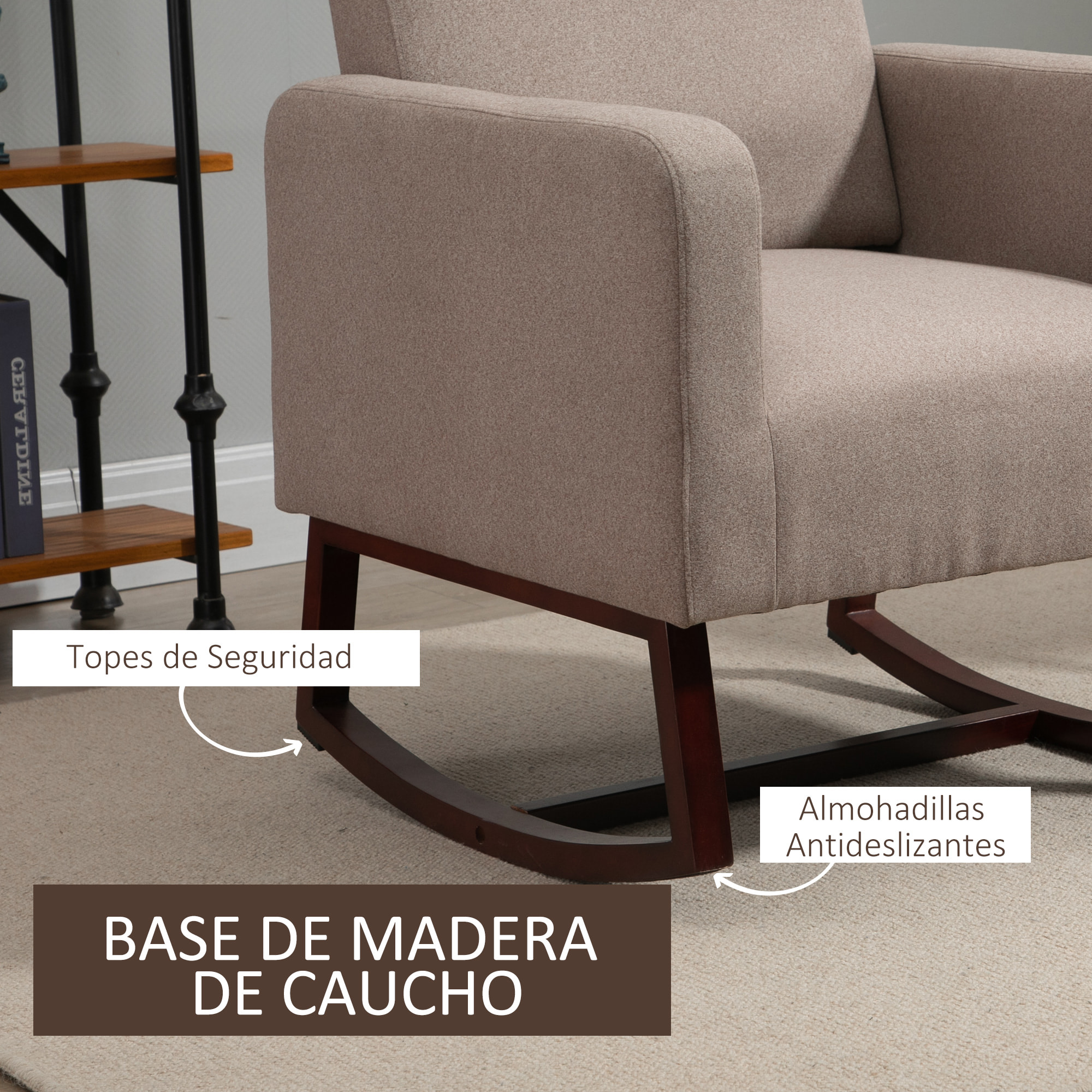 HOMCOM Silla Mecedora Tapizada en Franela Sillón Balancín Relax con Asiento Reposabrazos Acolchados y Pies de Madera de Caucho Ideal Lactancia 72x75x105 cm Marrón