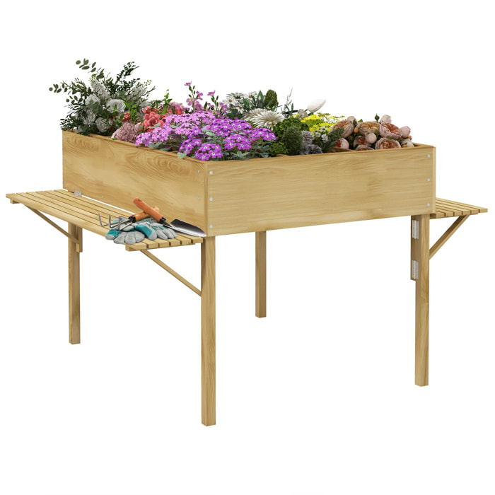 Mesa de Cultivo de Madera Huerto Urbano Elevado 122x91,5x89 cm con 2 Estantes Plegables Tela no Tejida para Cultivo Plantas Flores Verduras Natural