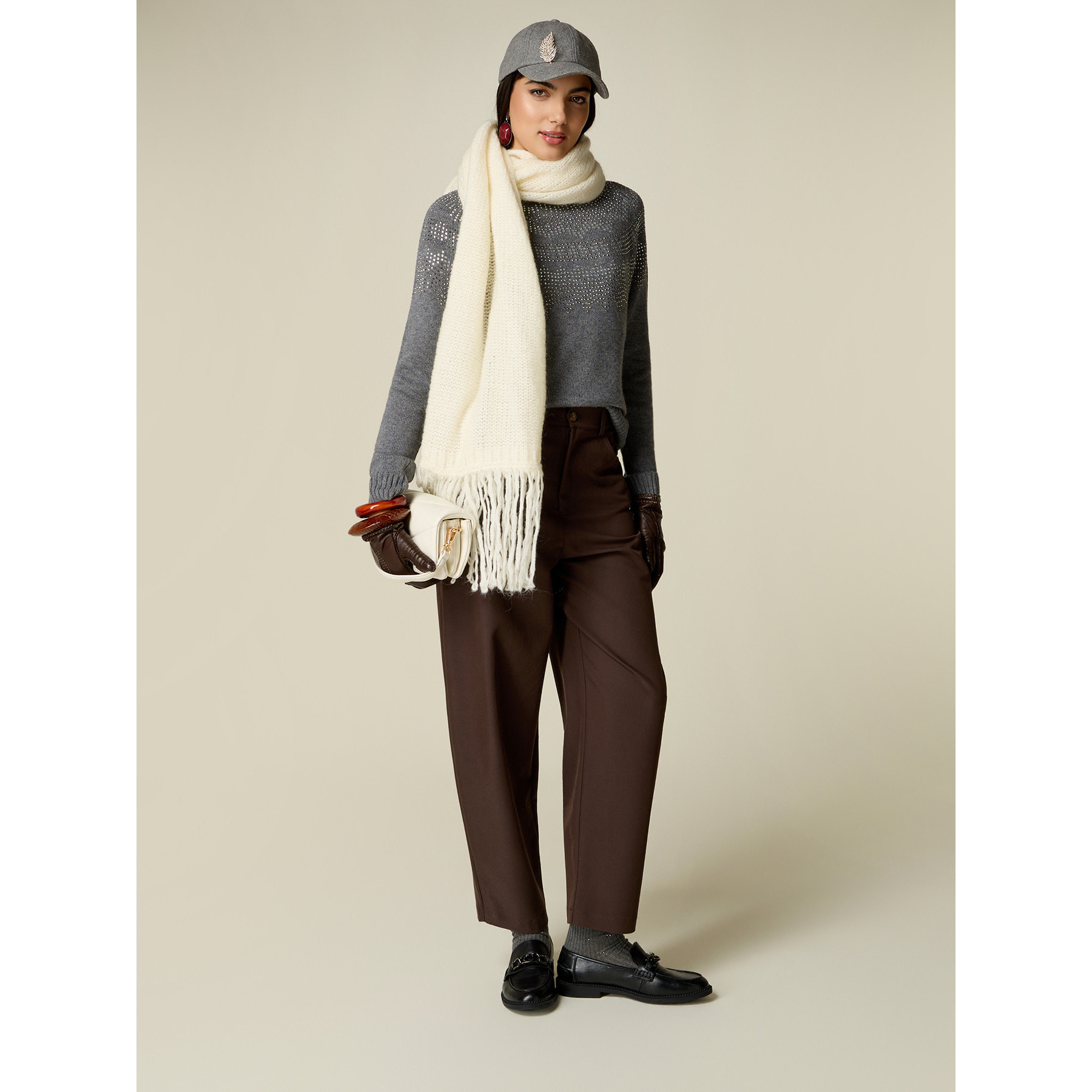 Oltre - Pantalones carrot en twill - Marrón