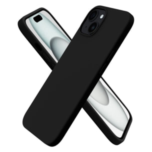 Coque iPhone 15 Silicone liquide Noire + 2 Vitres en Verre trempé Protection écran Antichocs