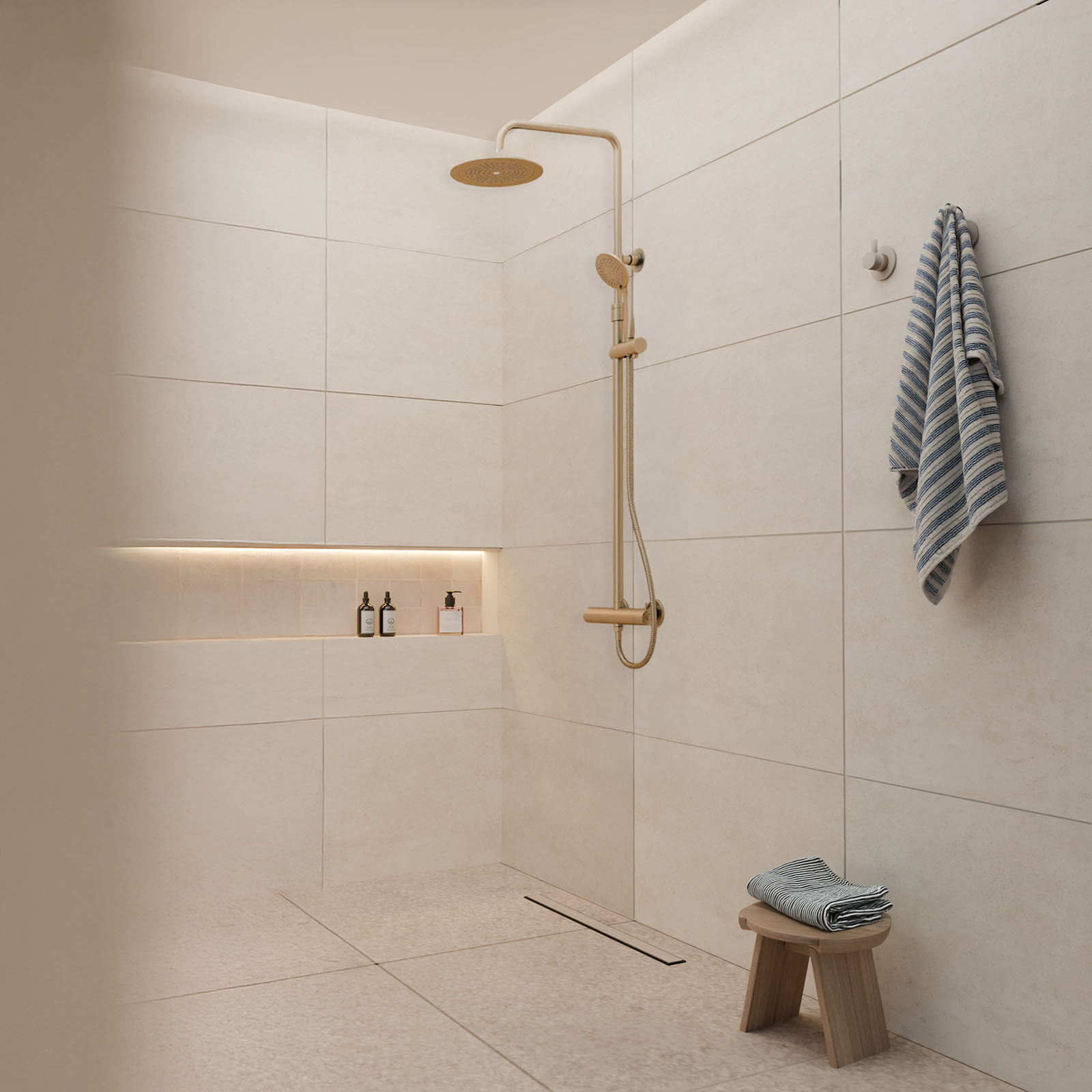 Colonne de douche Mécanique finition Or Doré Brossé - 133x26x52 cm - MOLLY GOLD