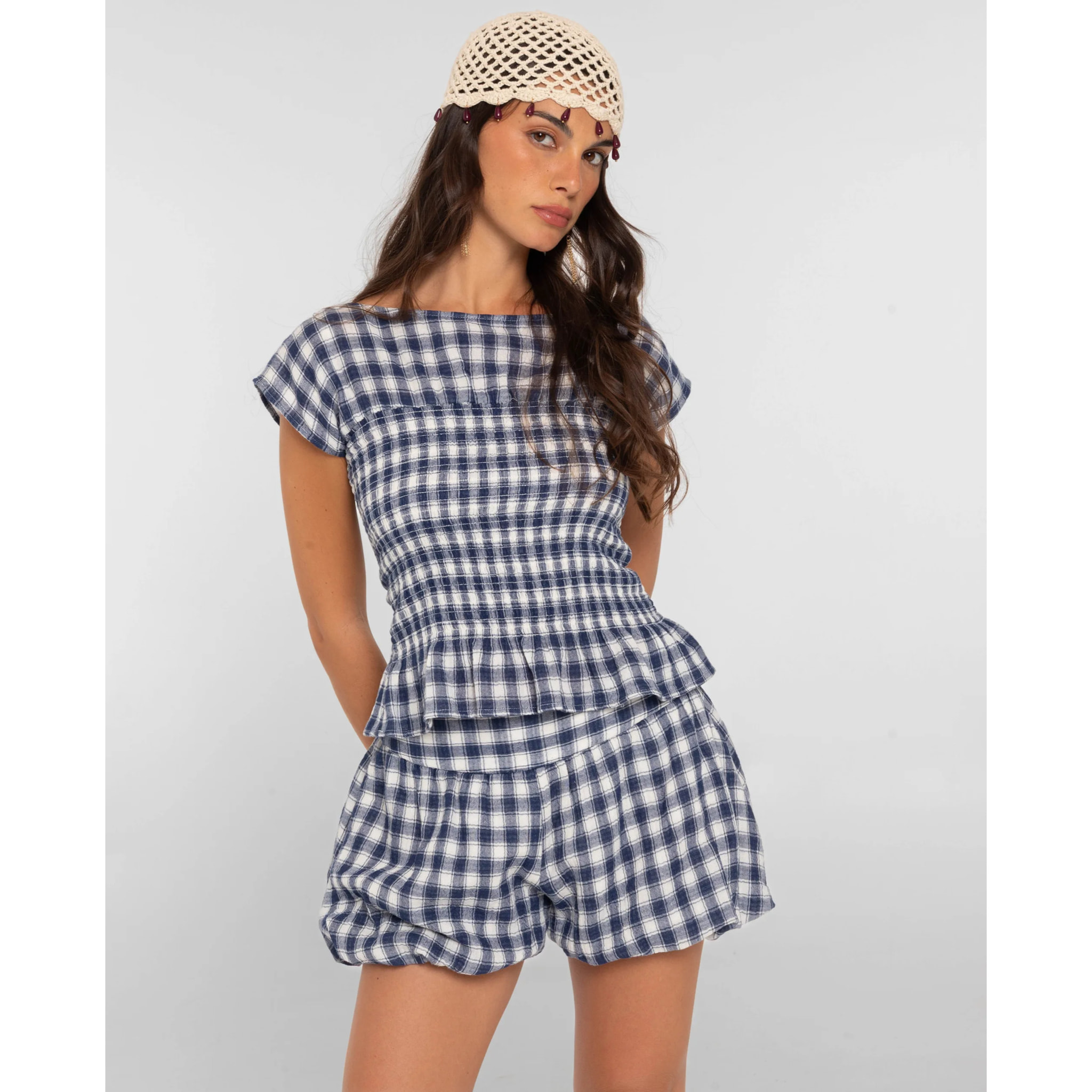 Shorts de mujer abullonados con cuadros