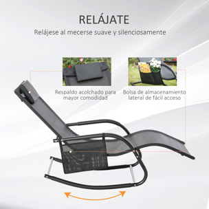 Mecedora de Exterior Tumbona Mecedora con Reposabrazos Reposacabezas Acolchado y Bolsillo Lateral Carga 120 kg para Jardín Terraza Patio 150x62x88 cm Negro