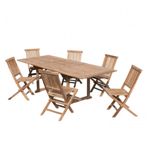 HARRIS - SALON DE JARDIN EN BOIS TECK 8/10 pers - Ensemble de jardin -1 Table rectangulaire extensible 180*240/100 cm et 6 chai