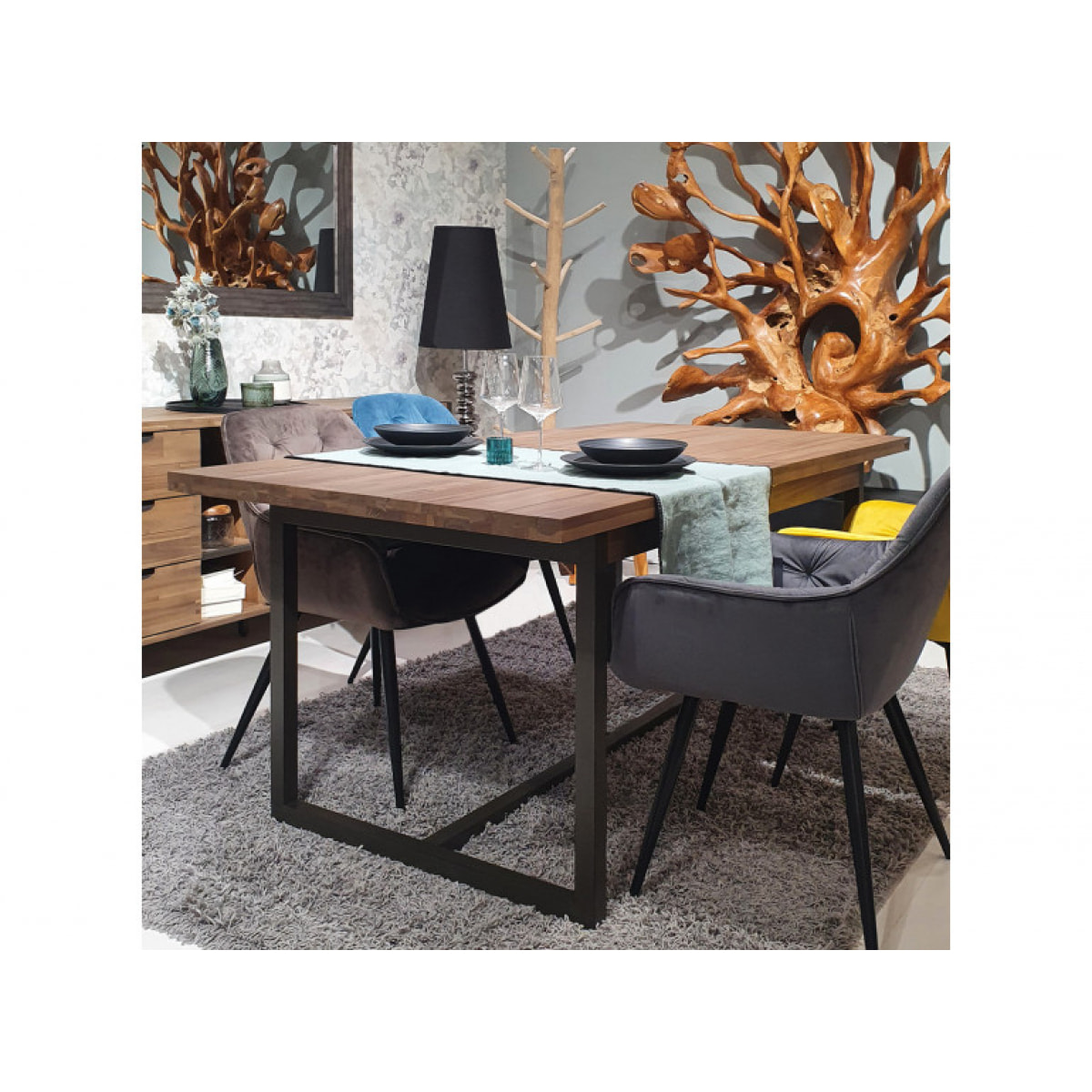 Table de repas extensible en bois et métal L180/220cm - POSITANO