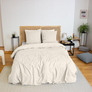Parure housse de couette 3PCS en MICROFIBRE EFFET FLANELLE - CREME