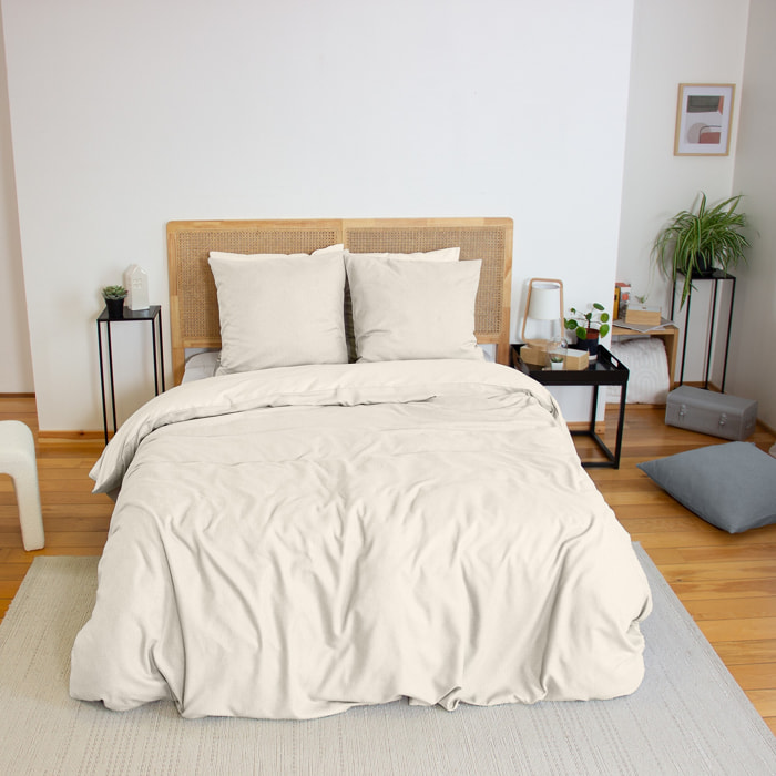 Parure housse de couette 3PCS en MICROFIBRE EFFET FLANELLE - CREME