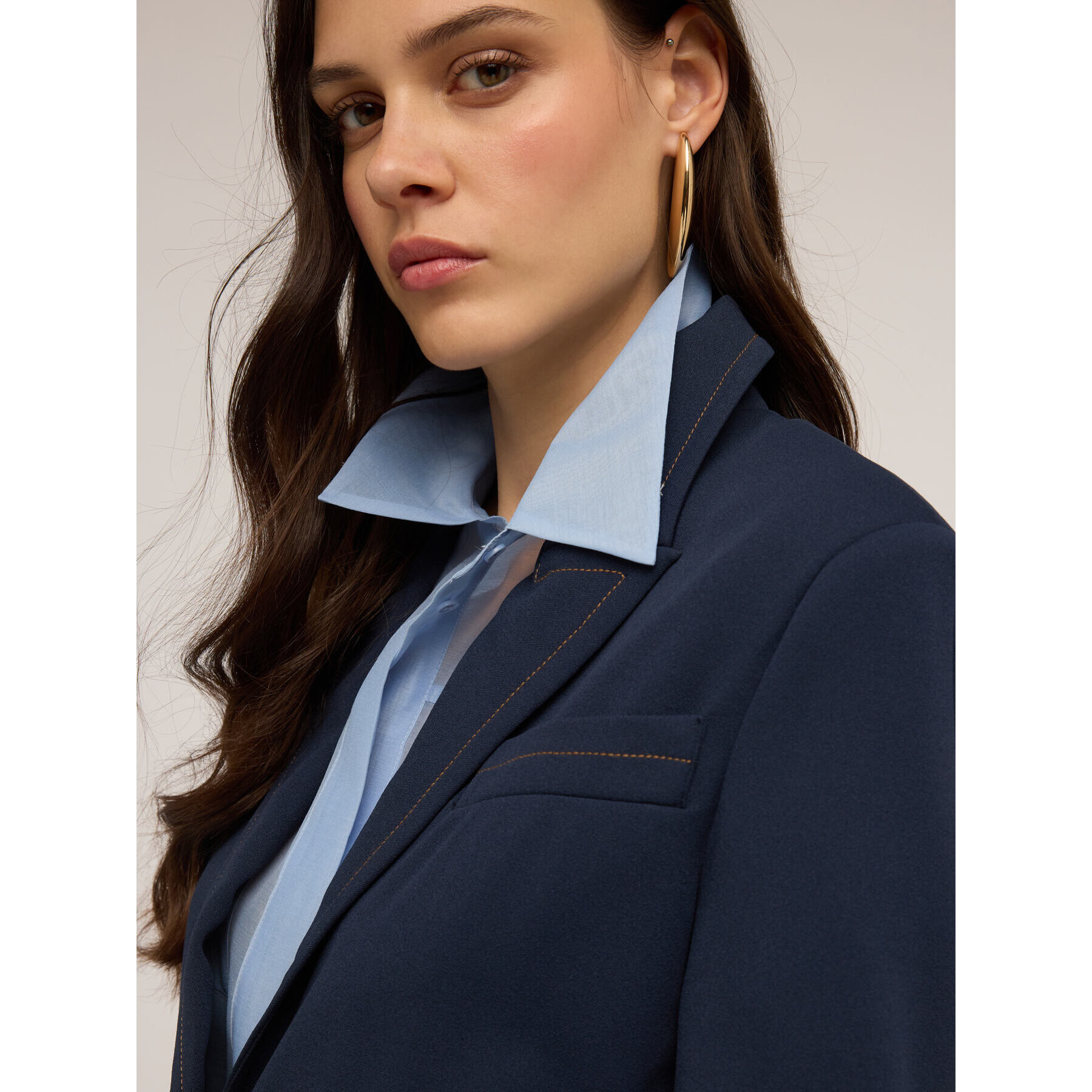 Motivi - Chaqueta de un solo botón con costuras en contraste - Azul