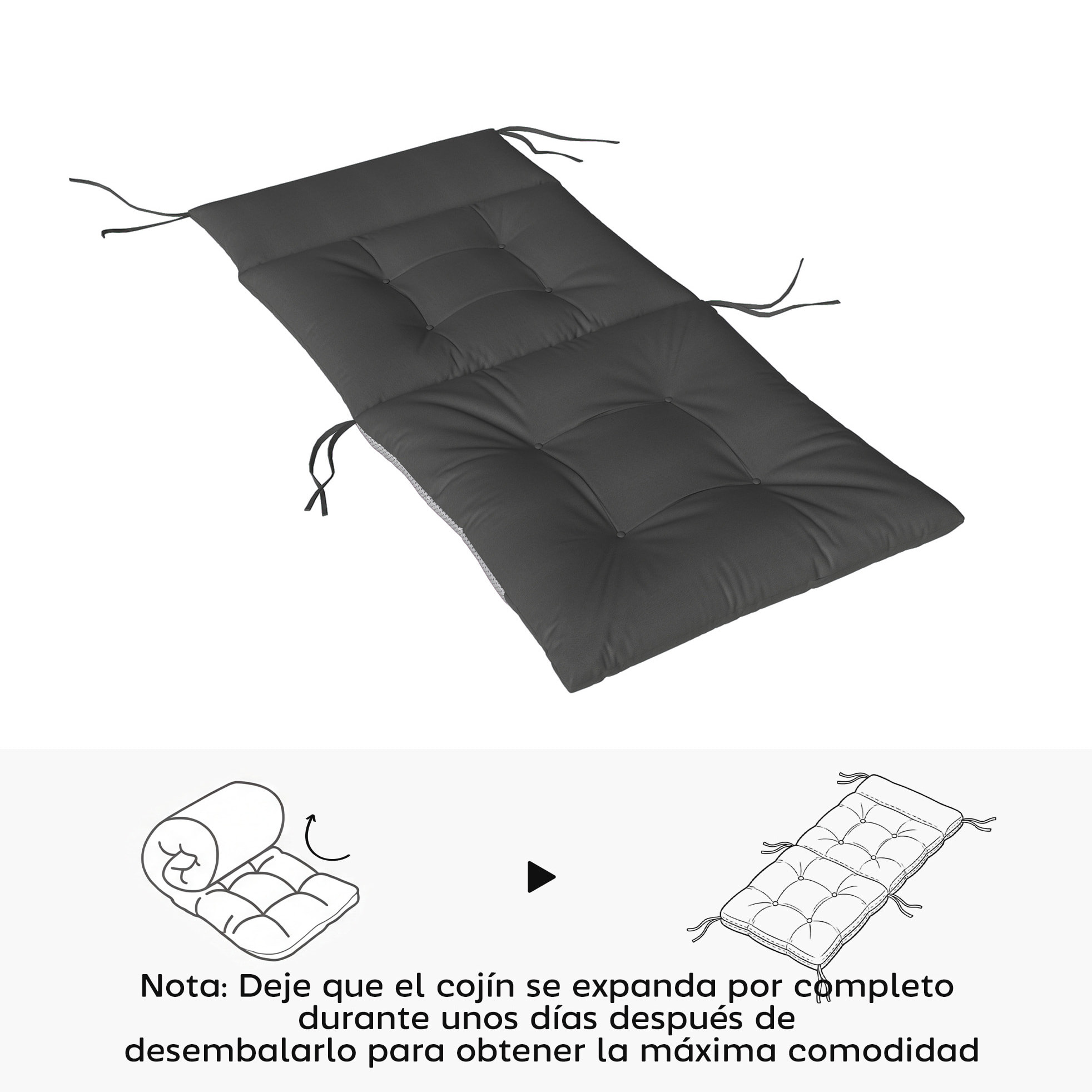 Set de 4 Cojines para Sillas, Cojines para Jardín, Colchones de Banco con Respaldo, Correas, Impermeables y Antideslizantes, para Interior y Exterior 112x53x8 cm, Gris Oscuro