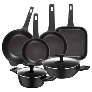 Set de Cocina con 2 Cacerolas Ø20Ø28cm en Aluminio forjado + 2 Sartenes Ø24Ø28cm + Sartén Grill 28x28cm + Wok Ø30cm en Aluminio fundido Copper Bergner