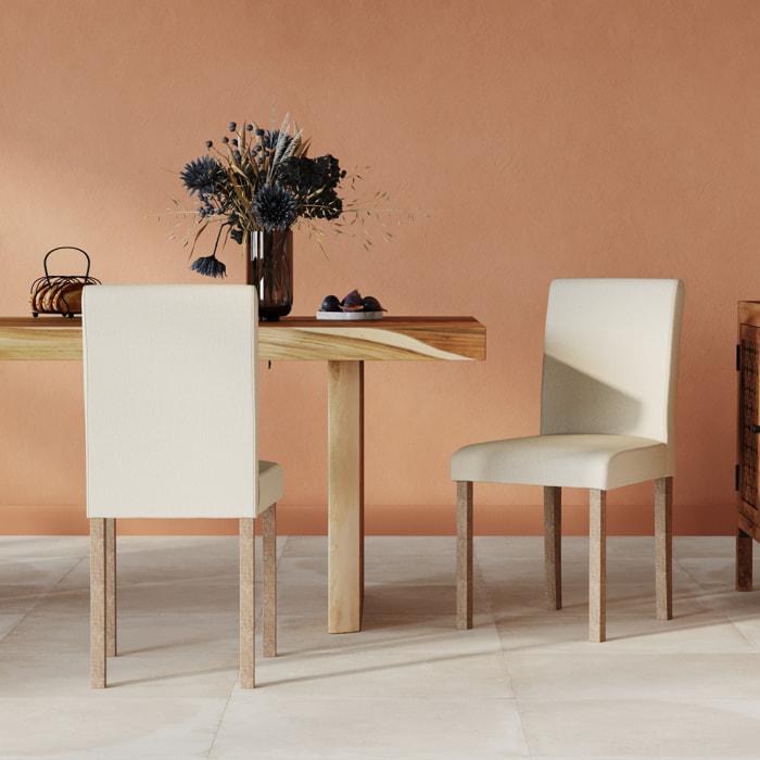 Lot de 2 chaises en tissu beige et pieds en bois de chêne - Havane