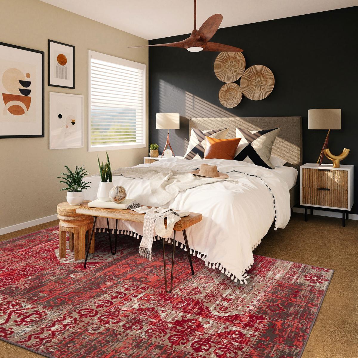 Tapis Ladi aux motifs patchwork rouge et beige