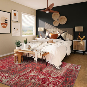 Tapis Ladi aux motifs patchwork rouge et beige