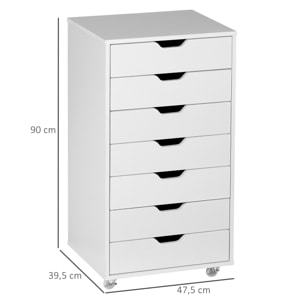 Caisson bureau - rangement bureau 7 tiroirs - dim. 47,5L x 39,5l x 90H cm - blanc