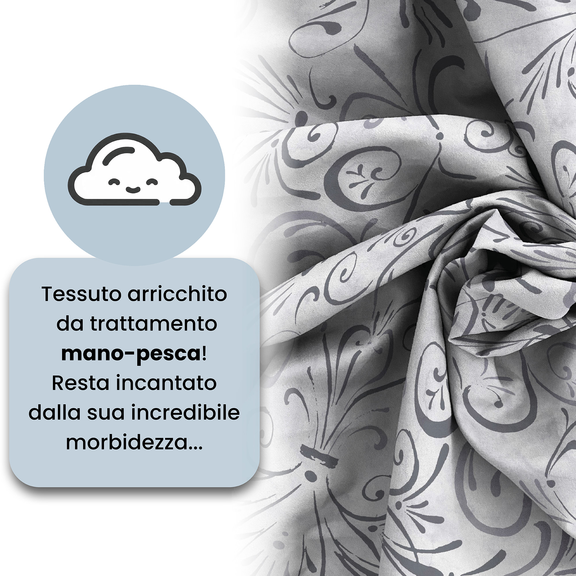 COPRIPIUMINO FANTASY, 100% Microfibra, No Stiro - ORNATO GRIGIO