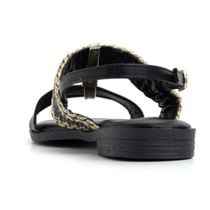 Sandalo con rifiniture oro - NERO
