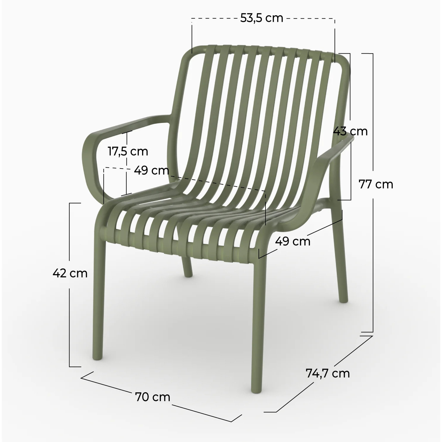 Lot de 2 fauteuils de jardin en plastique vert kaki avec accoudoirs - Ivy