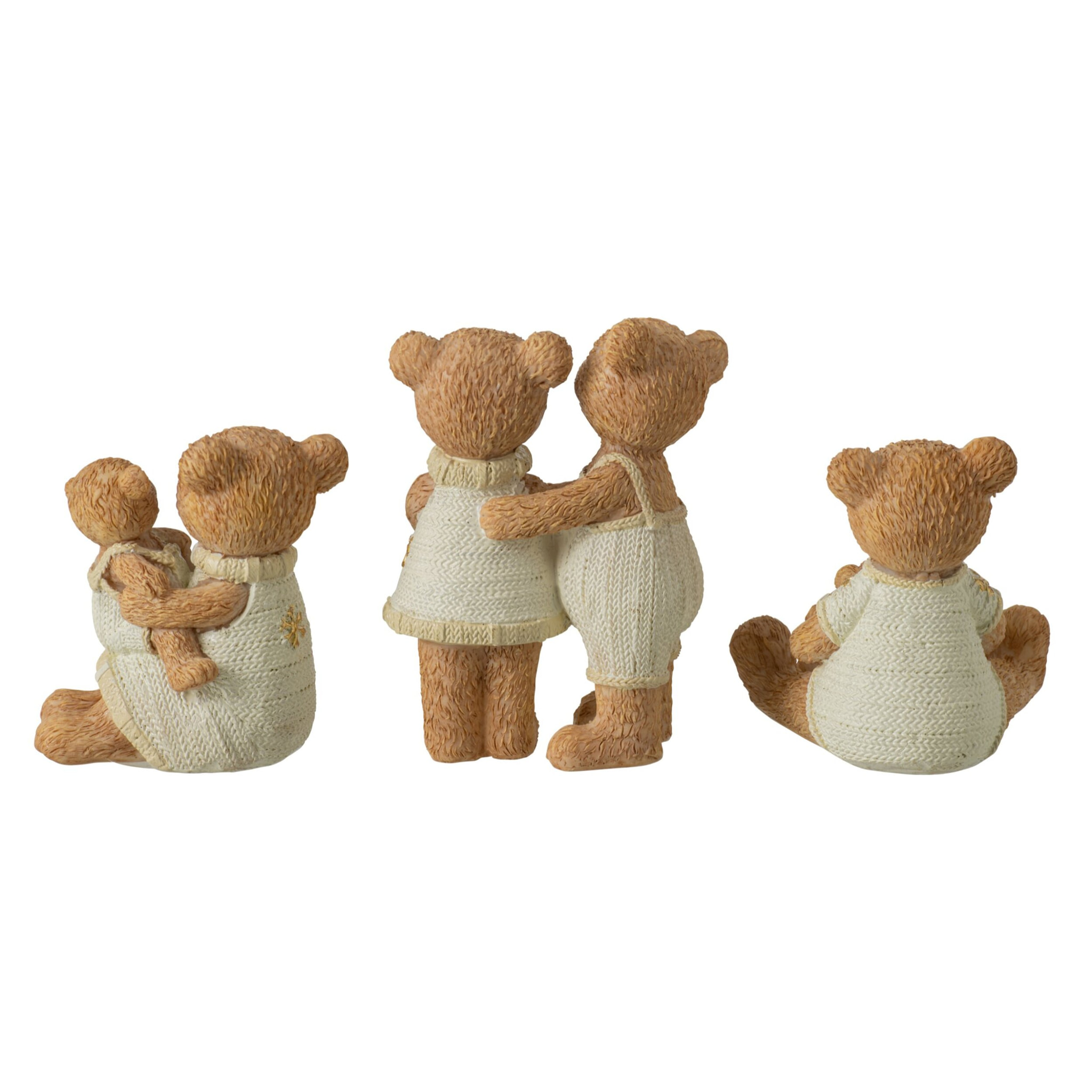 J-Line Ours couple et enfants - polyrésine - camel - assortiment de 3