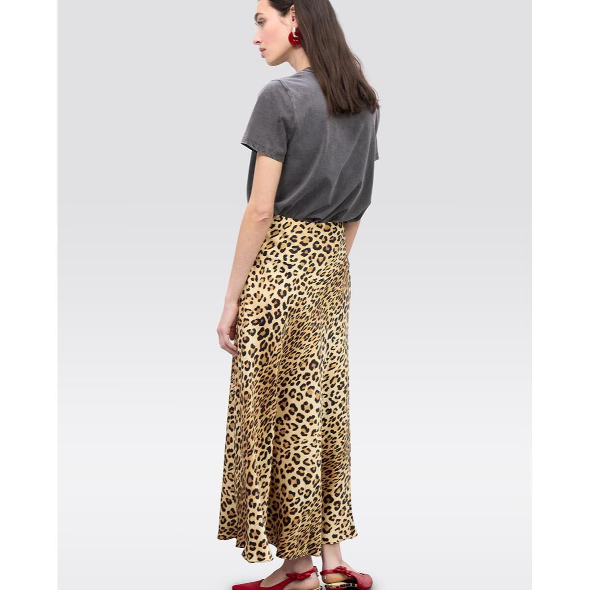 gonna in raso con stampa animalier