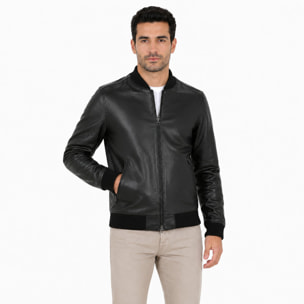 Giubbino in vera pelle di vitello Nero-Slim Fit