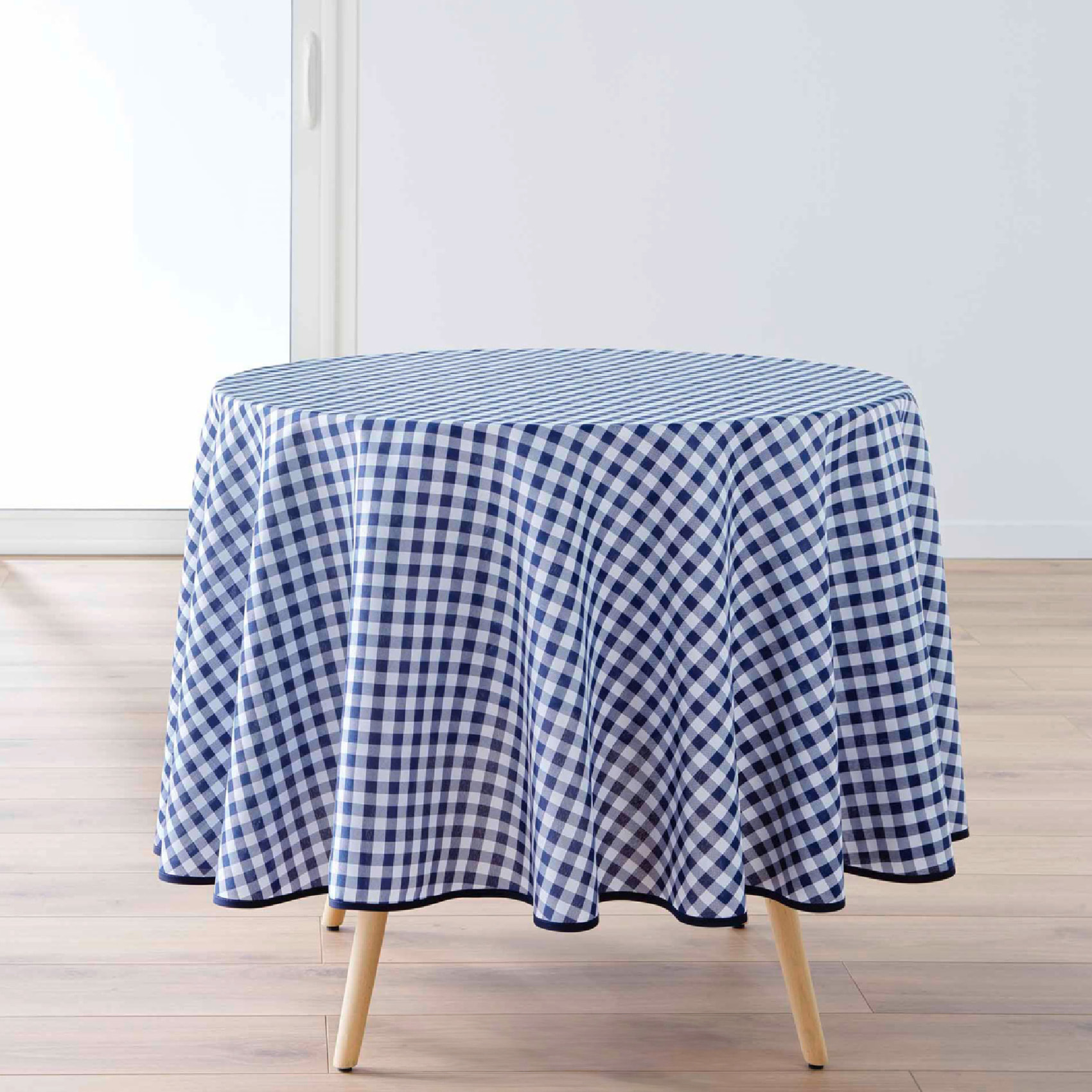 Nappe Ronde Infroissable Vichy Bleu Antitache - Bleu
