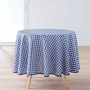 Nappe Ronde Infroissable Vichy Bleu Antitache - Bleu