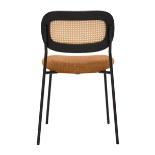 Chaises design en tissu effet velours texturé terre brulée, métal noir et cannage rotin (lot de 2) MIRANDA
