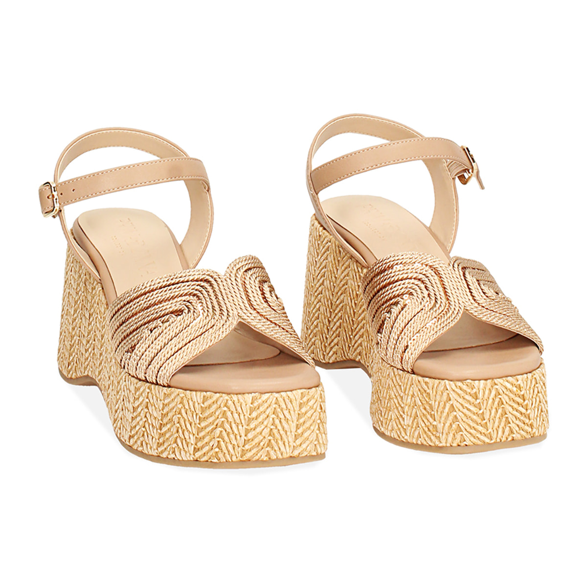 Zeppe donna oro in raffia