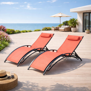 Lot de 2 transats ajustables noir et terracota MEDAN