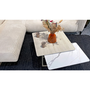 Table basse rotative 2 plateaux céramique pied métal beige – MATERA