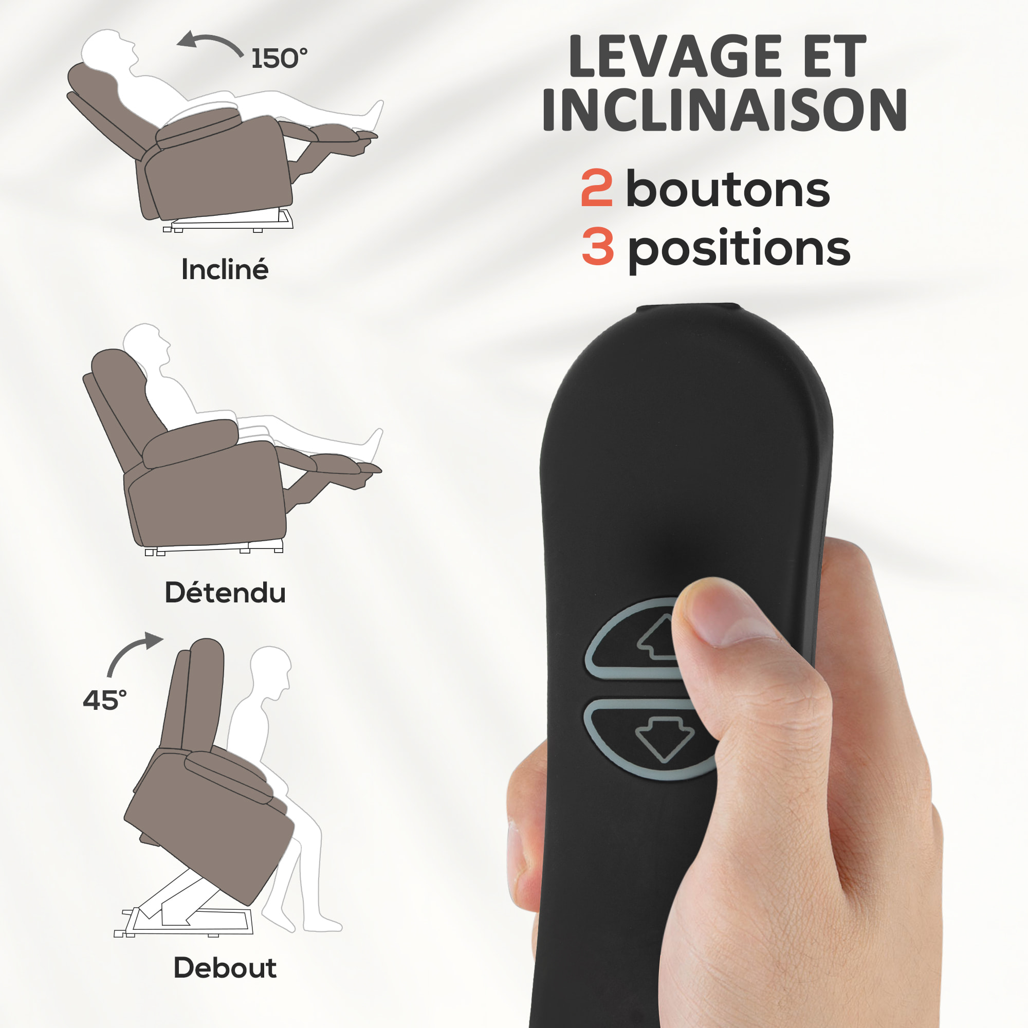 Fauteuil releveur massant chauffant grand confort - inclinable, repose-pieds rétractable - tissu toucher flanelle marron