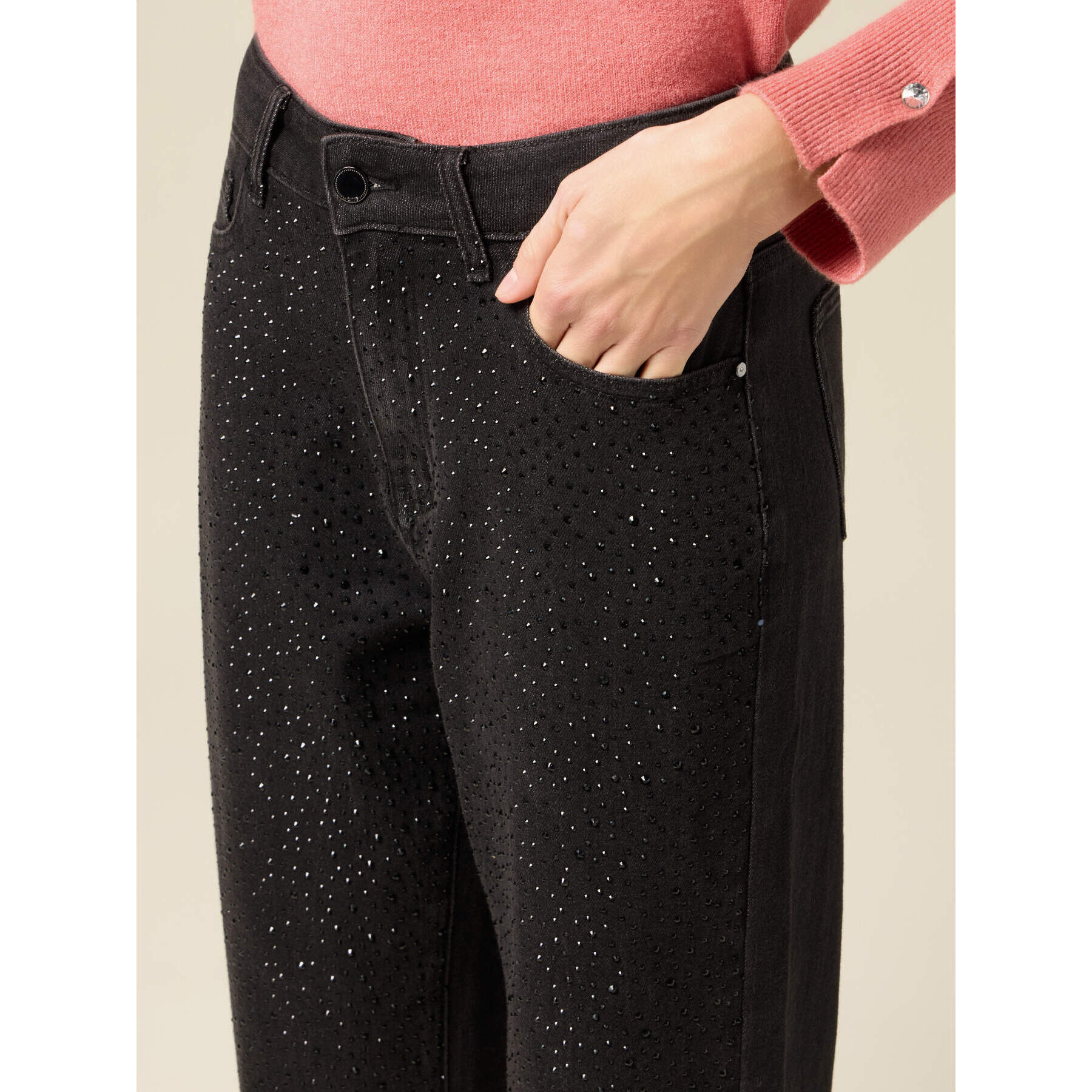 Oltre - Jeans boyslim con micro cristalli - Nero