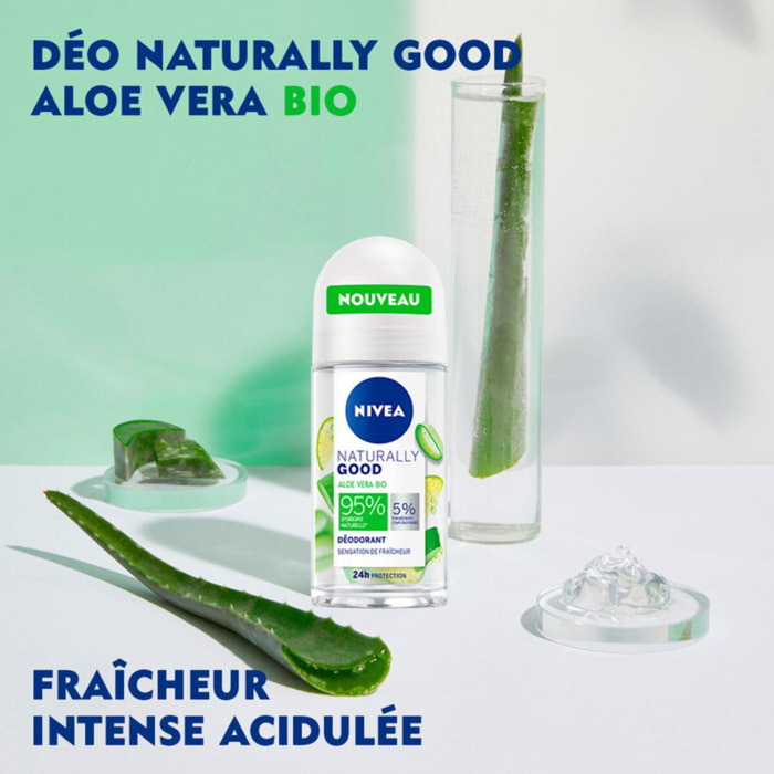 Pack de 3 - NIVEA - Déodorant Bille Femme Aloe Vera Bio Naturally Good 50ml
