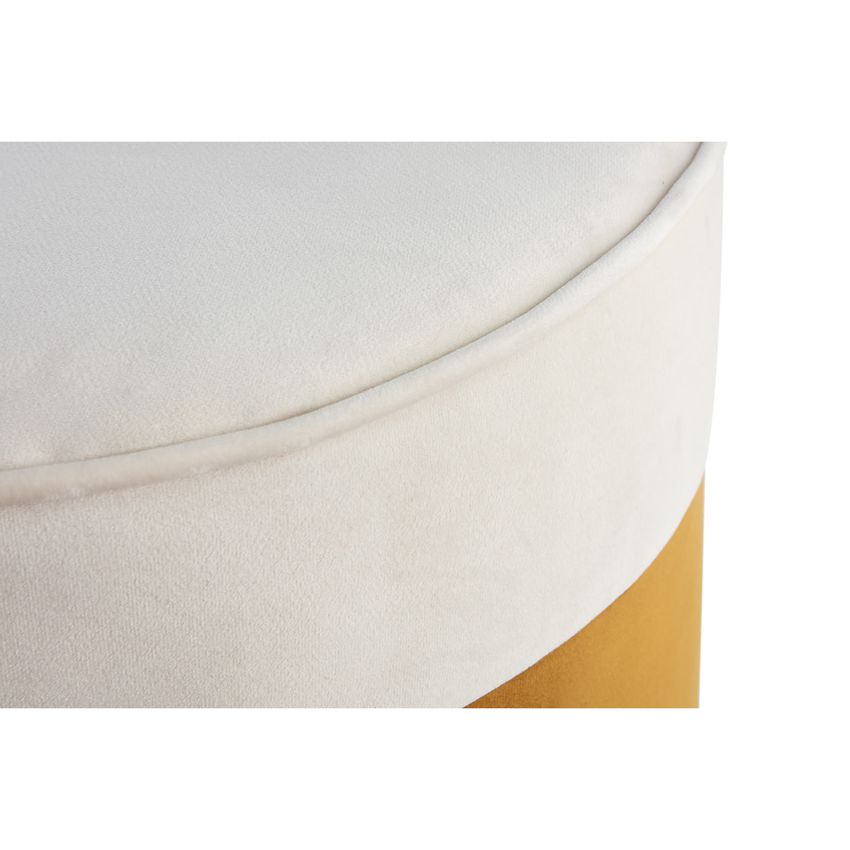 Pouf design bicolore en tissu velours blanc crème et jaune cumin D40 cm DAISY