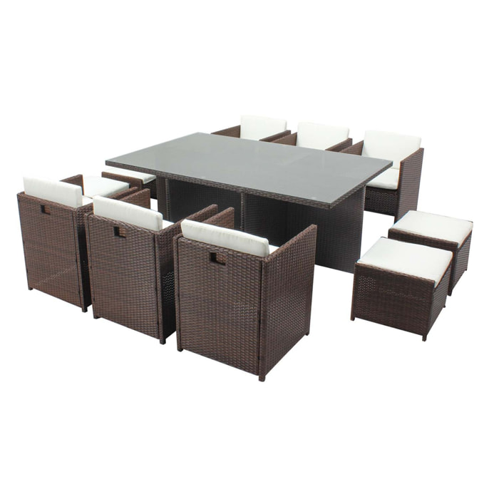 Salon de jardin 10 places marron/blanc + housse de protection REGINA