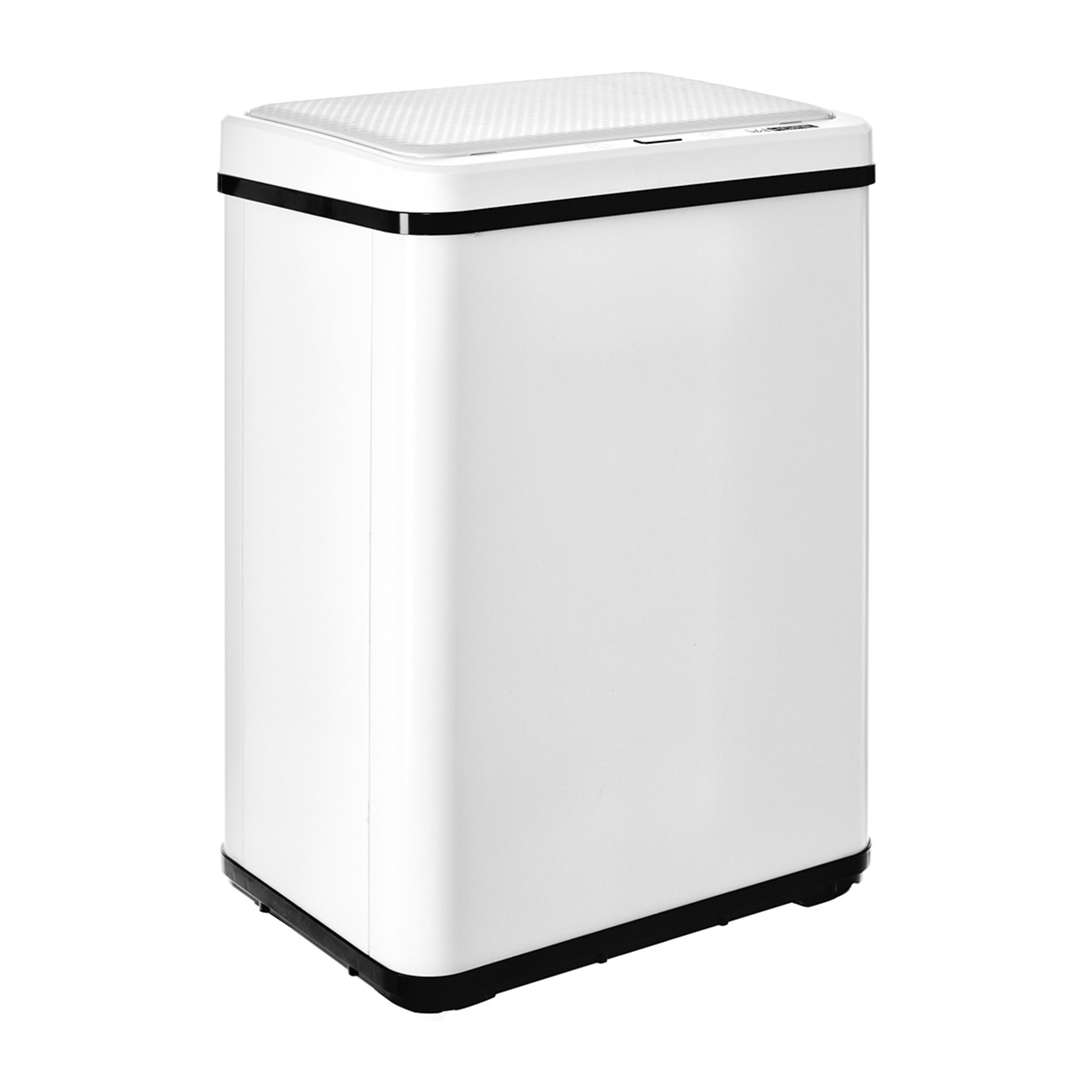 Cubo de basura inteligente sin patas con apertura automática o contacto manual, blanco.