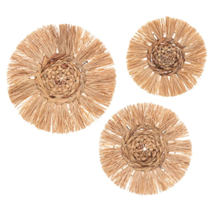 Set de 3 déco murales raphia D25/30/36cm